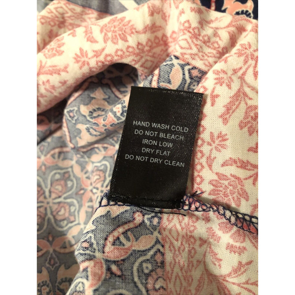 IRIS Pink Navy Print 3/4 Sleeve V-Neck Rayon Shift Mini Dress Tunic Top Large - Picture 8 of 9